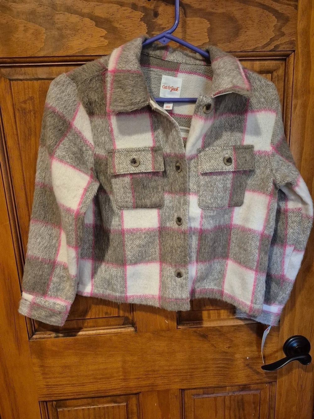 Cat & Jack Gray, White & Pink Plaid Shacket